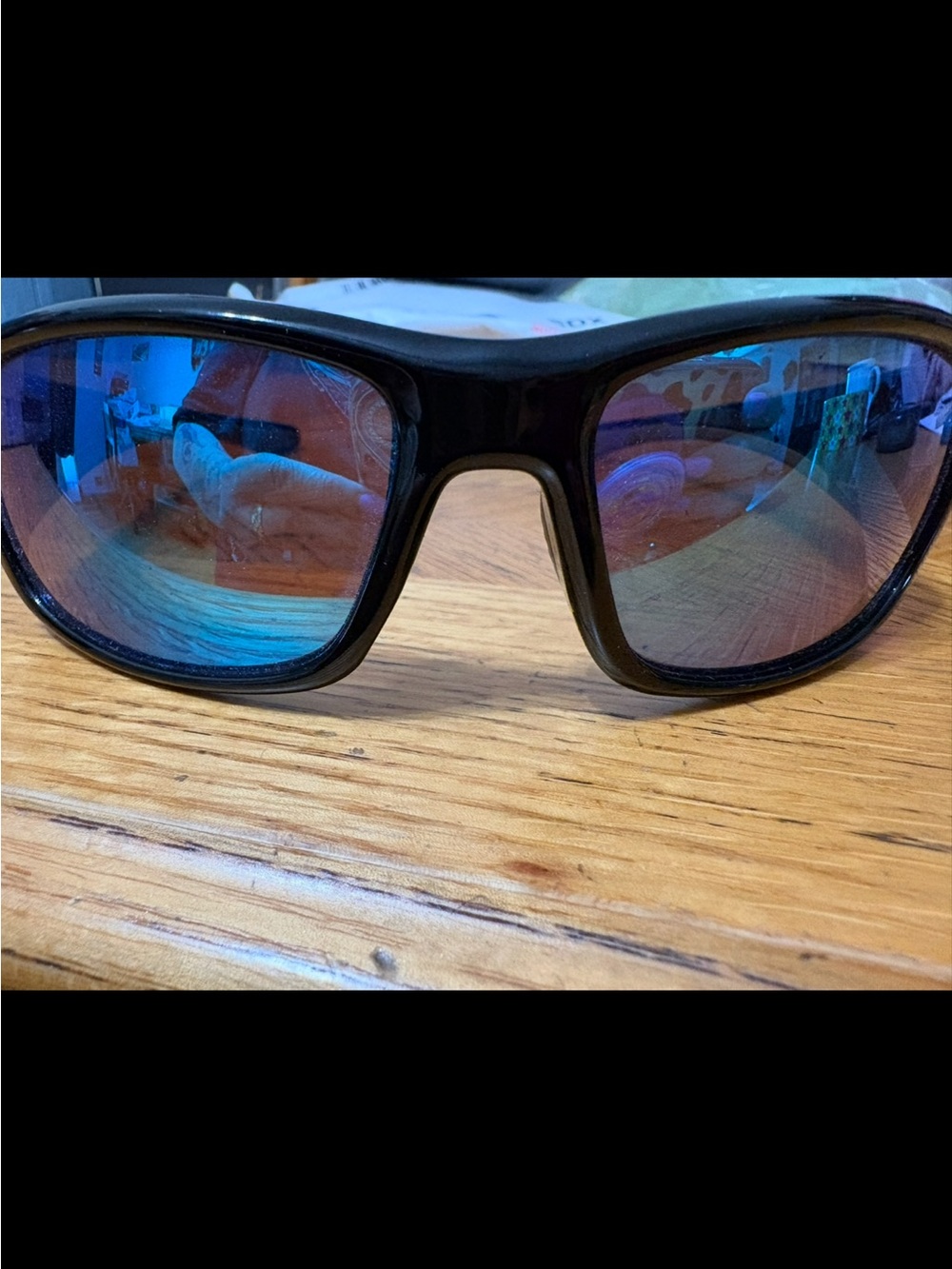 Piranha Black Sunglasses with Blue Mirrored Lenses